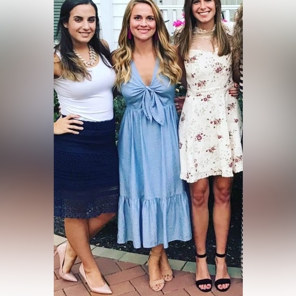 SHOSHANNA maxi dress blue tie front peep waist size 8 - Picture 2 of 9